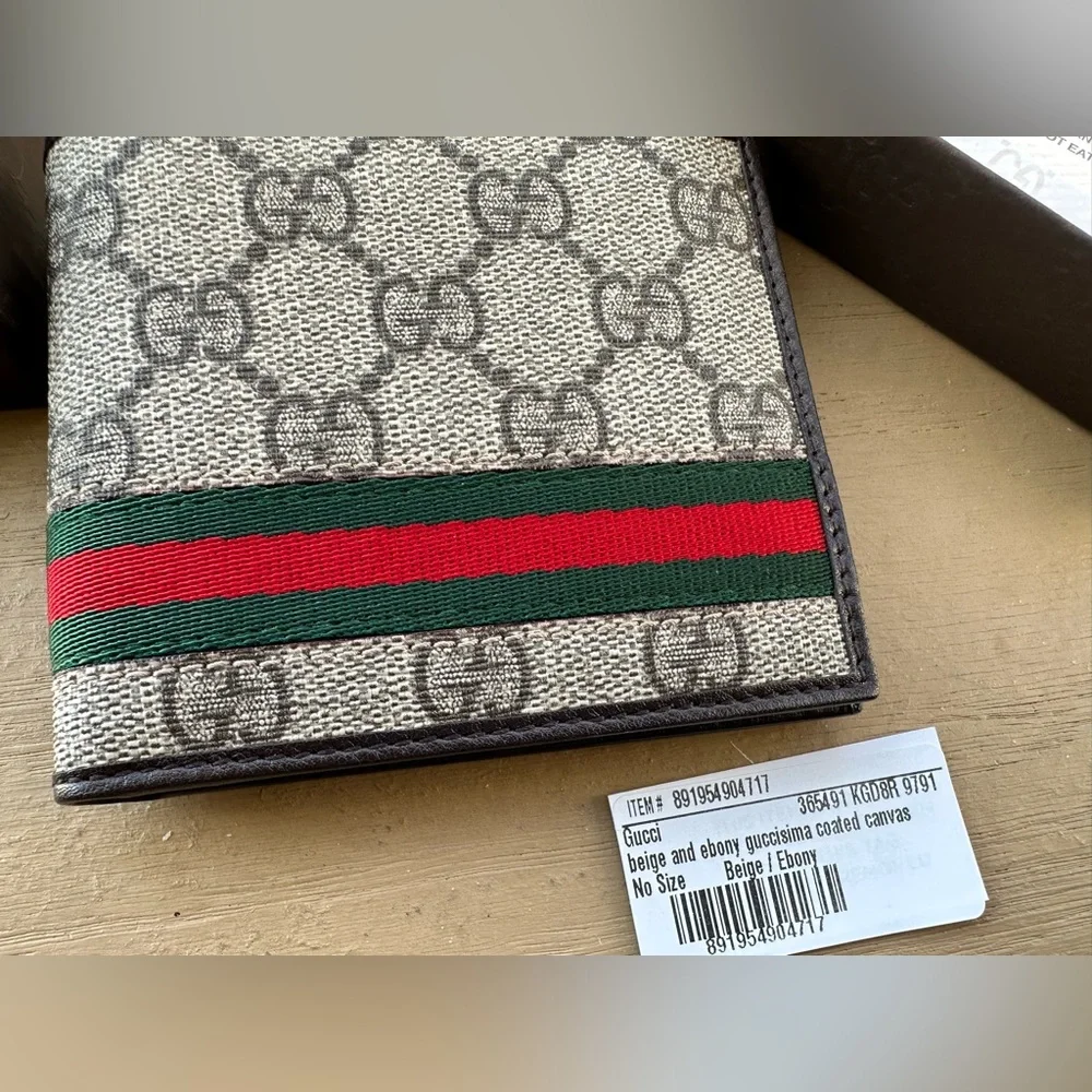 Gucci GG Supreme Canvas Bifold Wallet with Green and Red Web Stripe